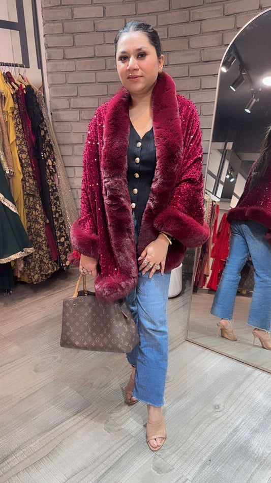 Glitter Mahroon Fur Stole