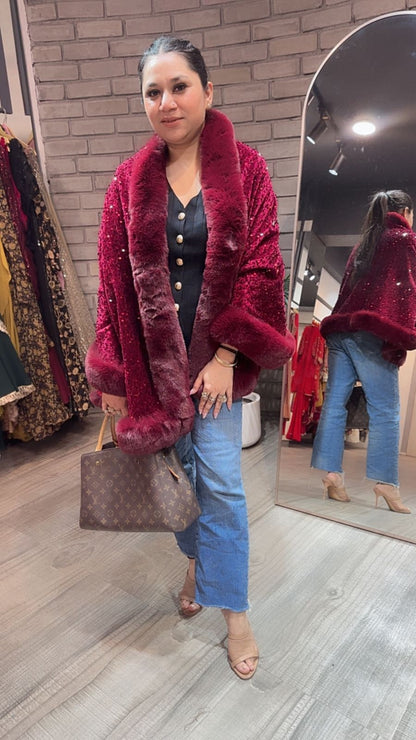 Glitter Mahroon Fur Stole