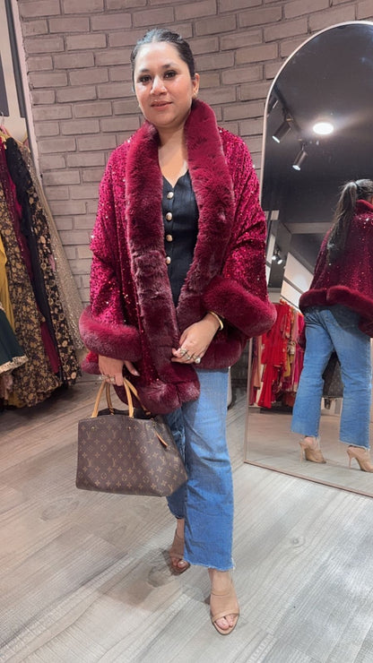 Glitter Mahroon Fur Stole