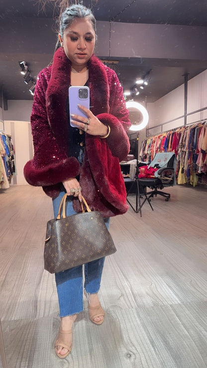 Glitter Mahroon Fur Stole