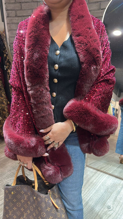 Glitter Mahroon Fur Stole
