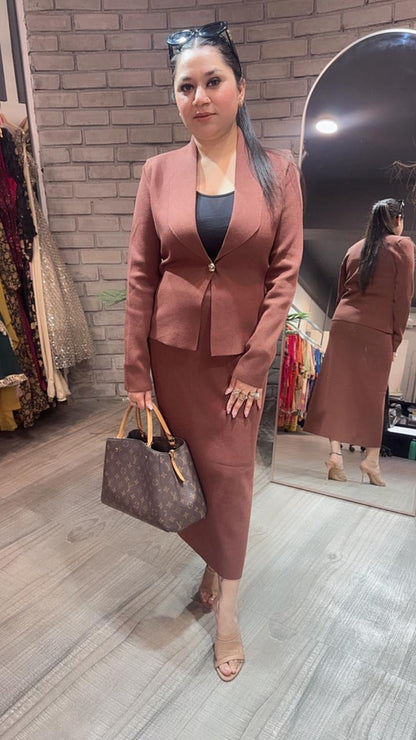 Cartier Brown Woolen Skirt Cordset