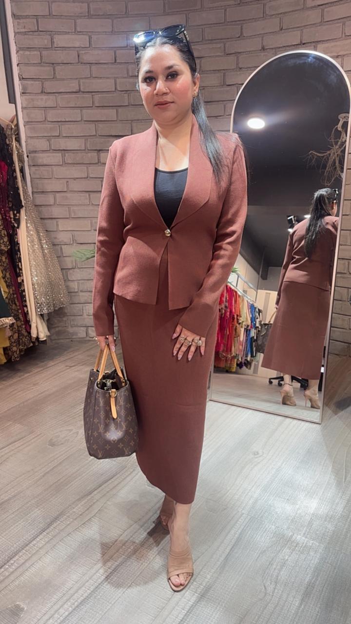 Cartier Brown Woolen Skirt Cordset