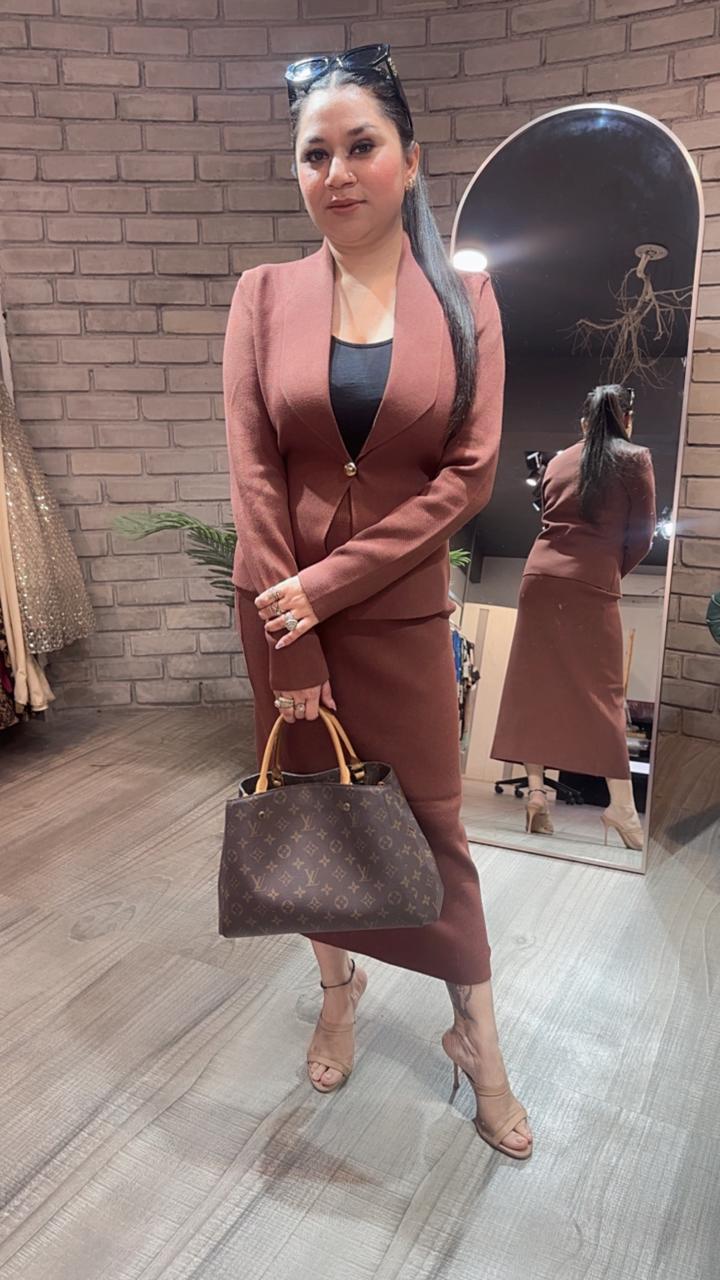 Cartier Brown Woolen Skirt Cordset