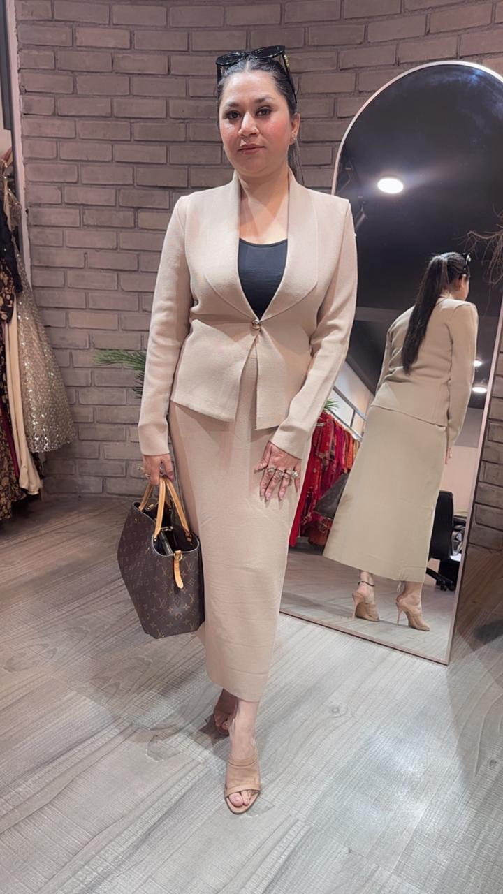 Cartier Beige Woolen Skirt Cordset