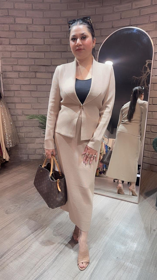 Cartier Beige Woolen Skirt Cordset