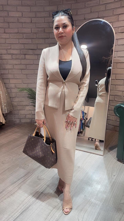 Cartier Beige Woolen Skirt Cordset