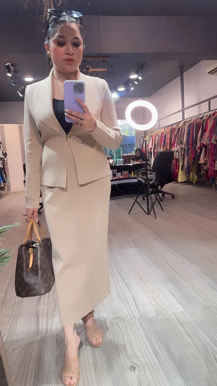 Cartier Beige Woolen Skirt Cordset