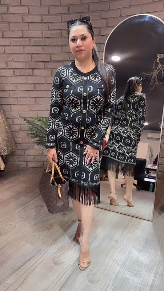 Flirty Black white Woolen Dress