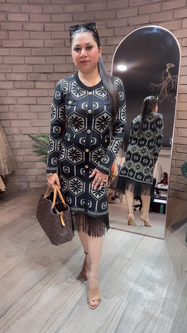 Flirty Black white Woolen Dress