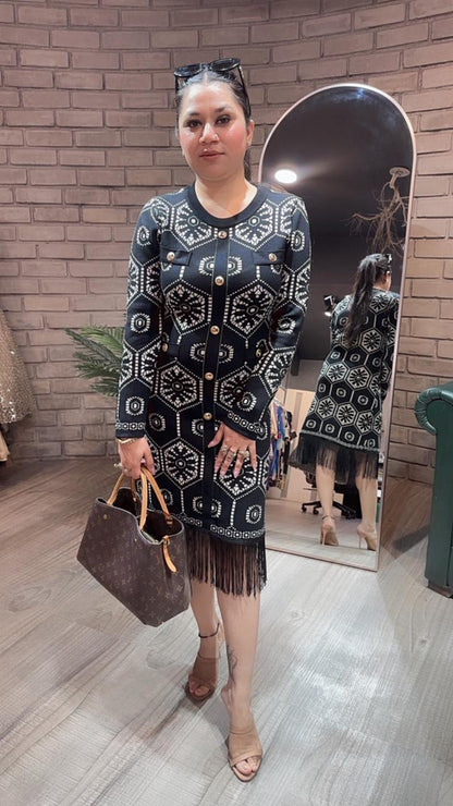 Flirty Black white Woolen Dress