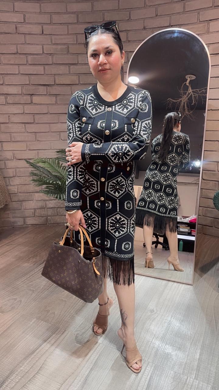 Flirty Black white Woolen Dress