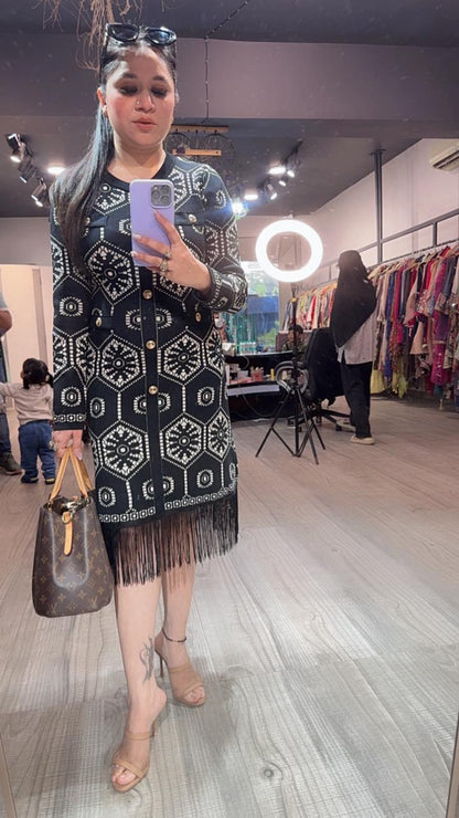 Flirty Black white Woolen Dress