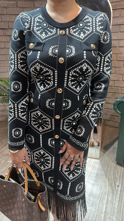 Flirty Black white Woolen Dress