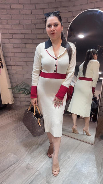 Bella Ivory Red Woolen Dress