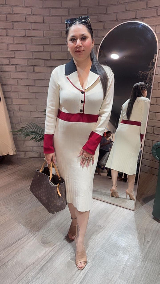Bella Ivory Red Woolen Dress
