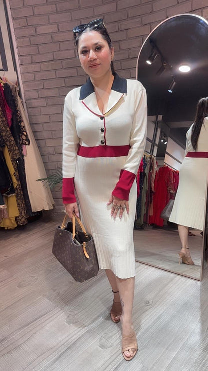 Bella Ivory Red Woolen Dress