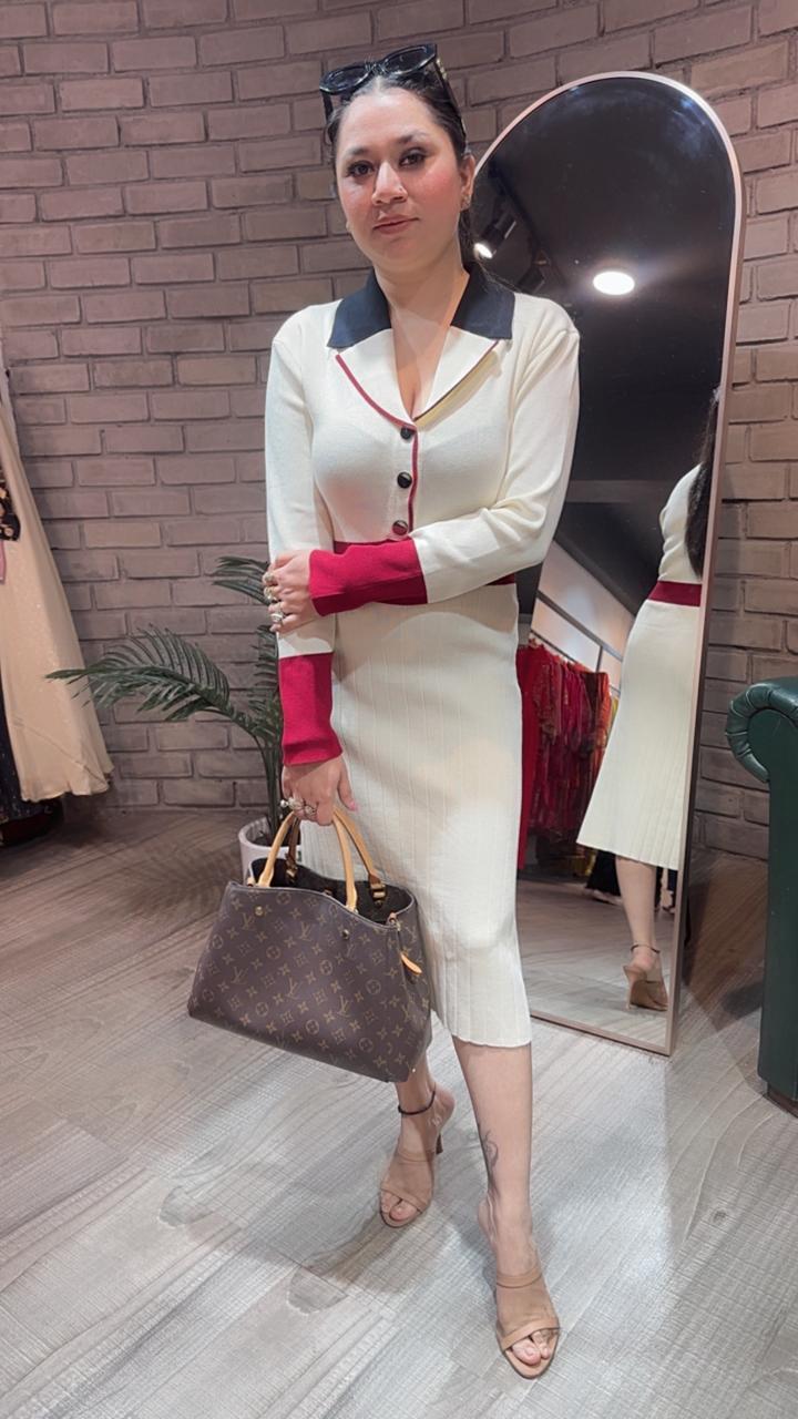 Bella Ivory Red Woolen Dress