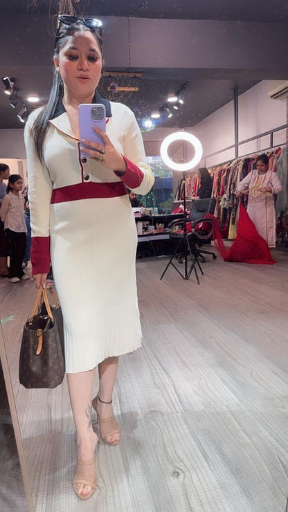 Bella Ivory Red Woolen Dress