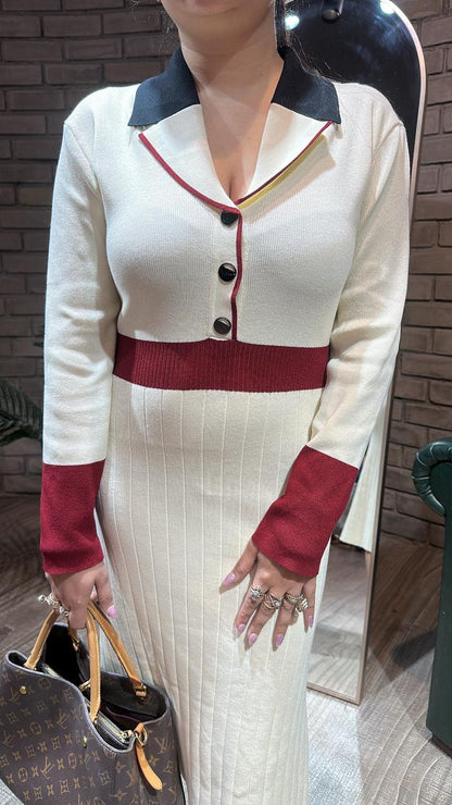 Bella Ivory Red Woolen Dress