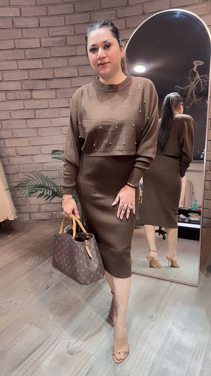 Frosty Brown crop Sweater Dress