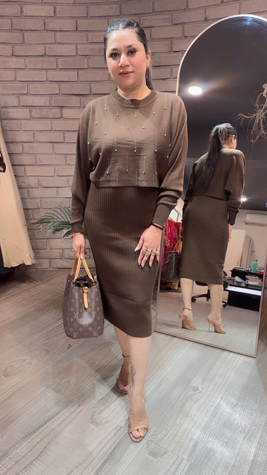 Frosty Brown crop Sweater Dress