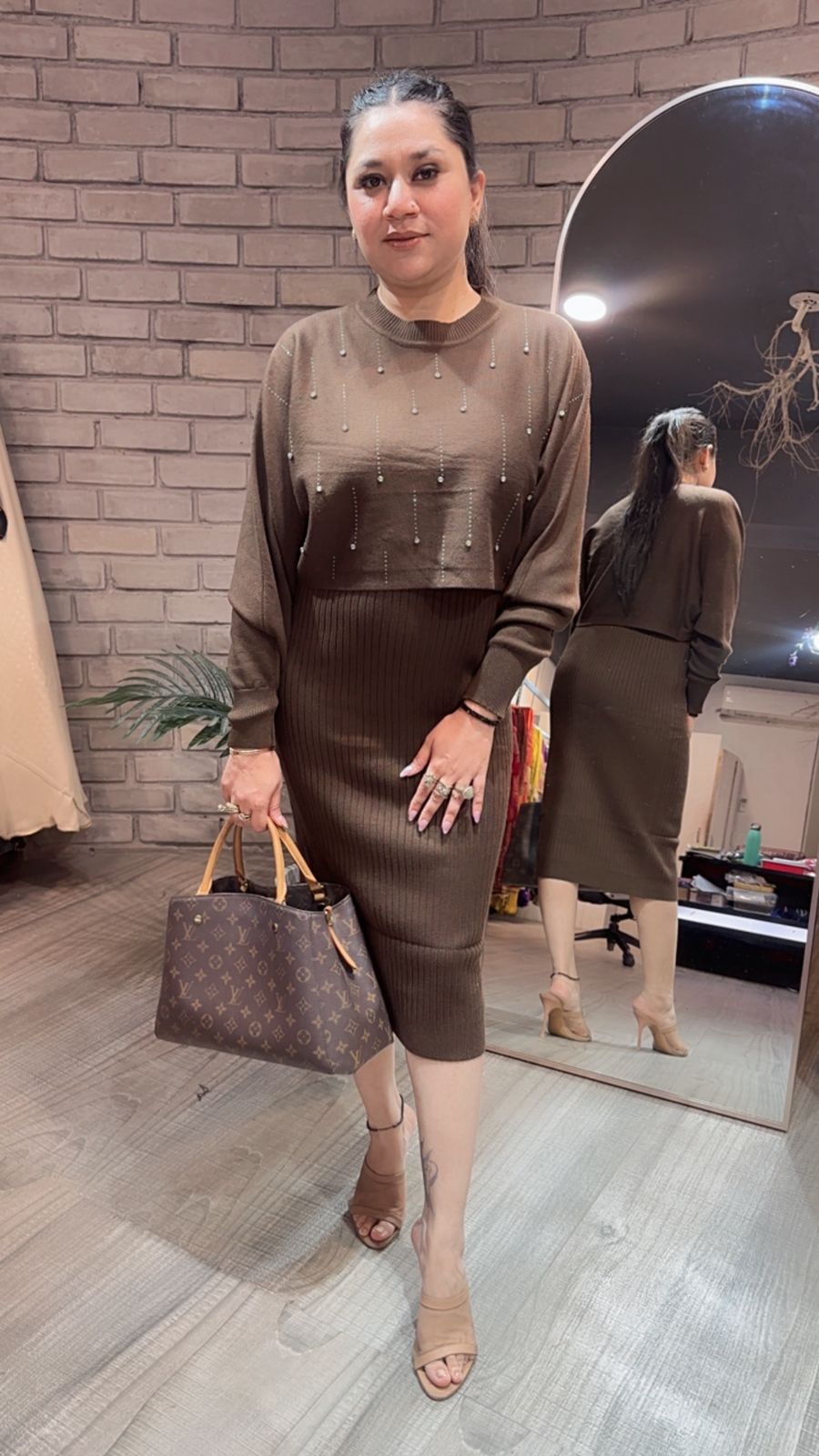 Frosty Brown crop Sweater Dress