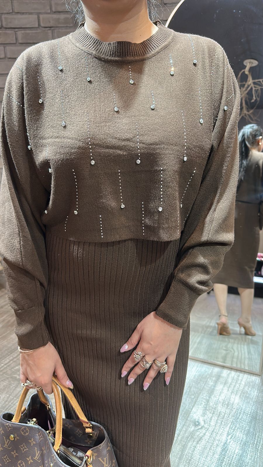 Frosty Brown crop Sweater Dress