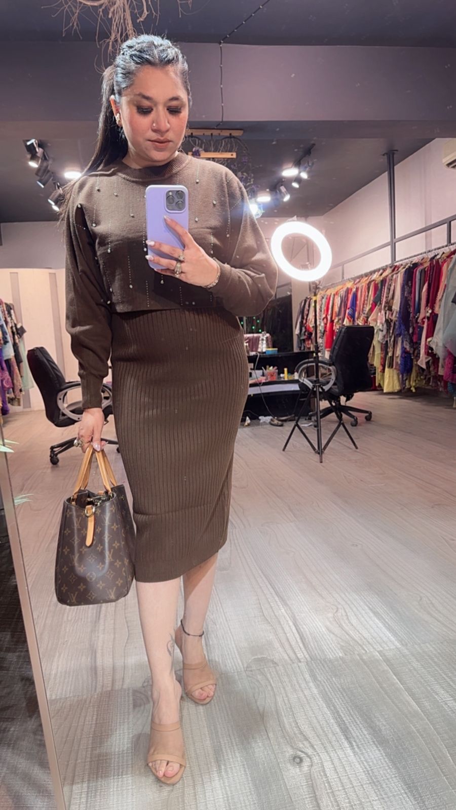 Frosty Brown crop Sweater Dress