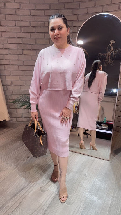 Frosty Baby Pink crop Sweater Dress
