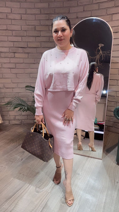 Frosty Baby Pink crop Sweater Dress