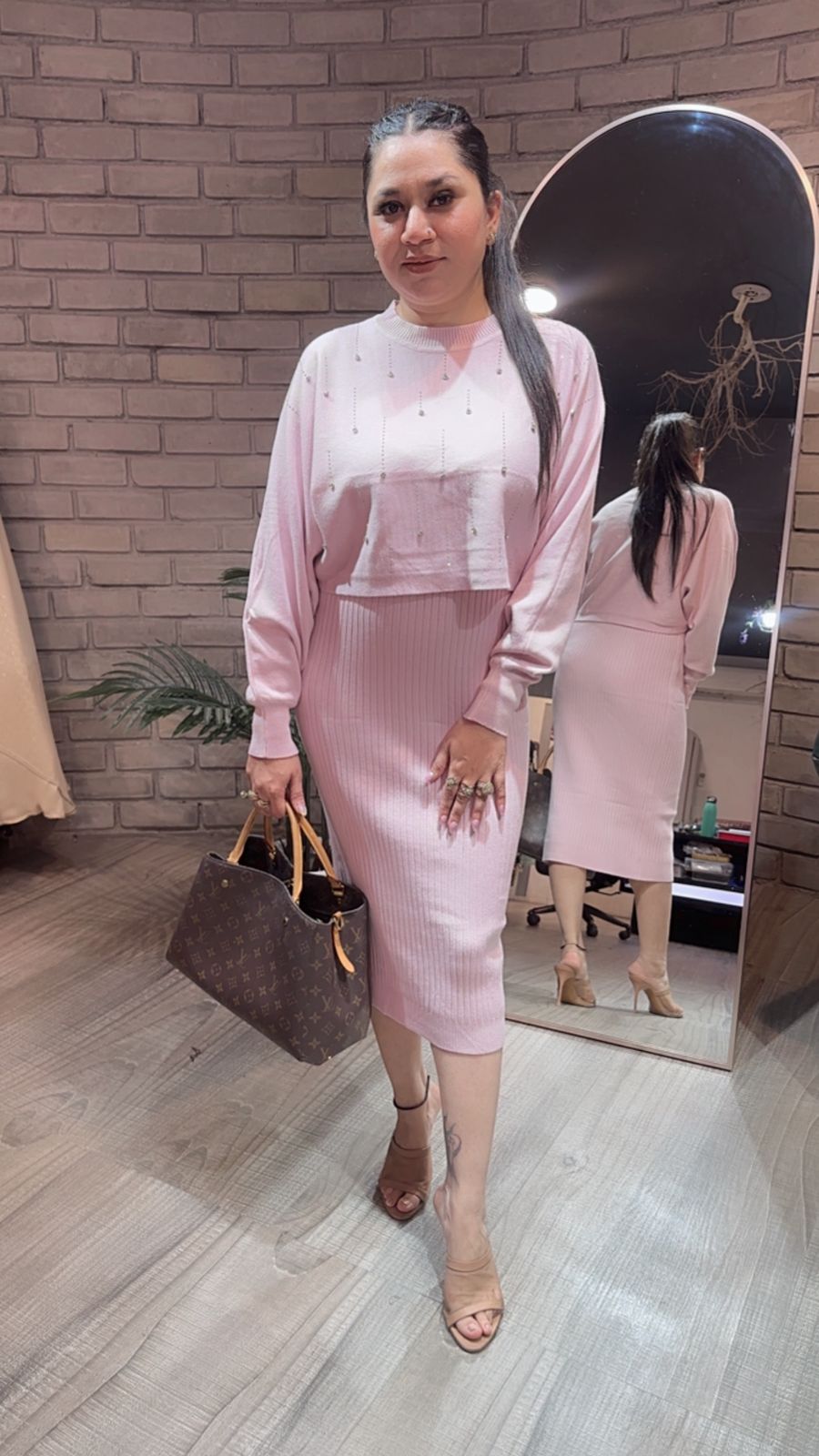 Frosty Baby Pink crop Sweater Dress