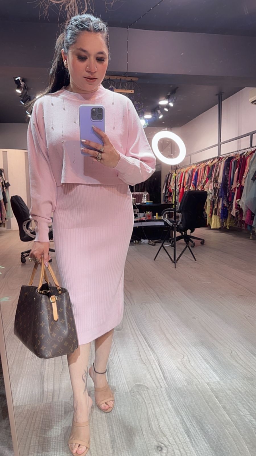 Frosty Baby Pink crop Sweater Dress