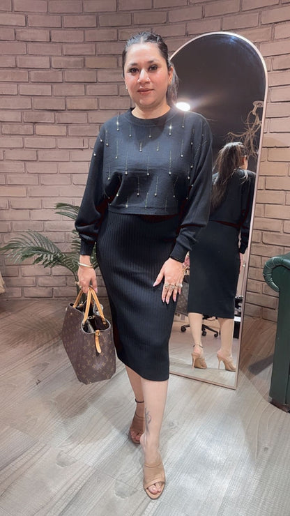 Frosty Black crop Sweater Dress