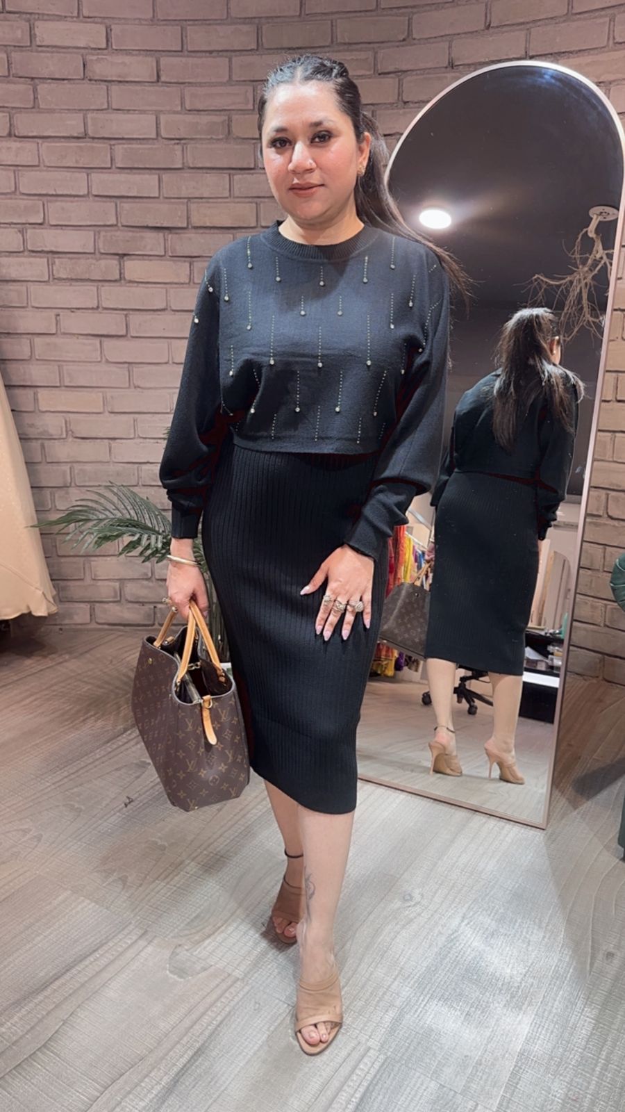 Frosty Black crop Sweater Dress