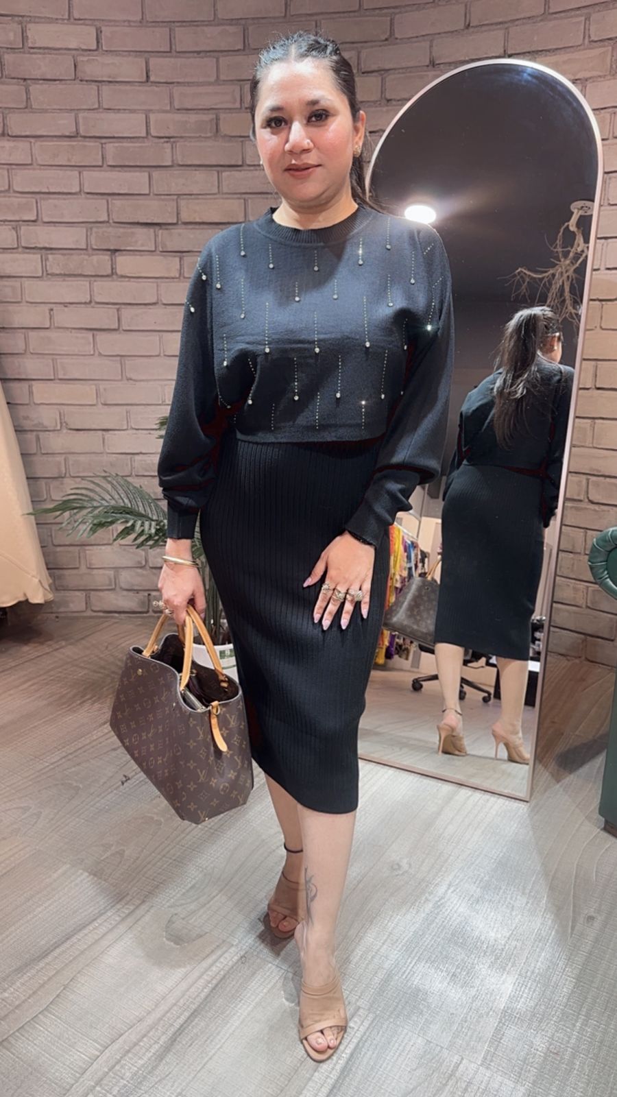 Frosty Black crop Sweater Dress