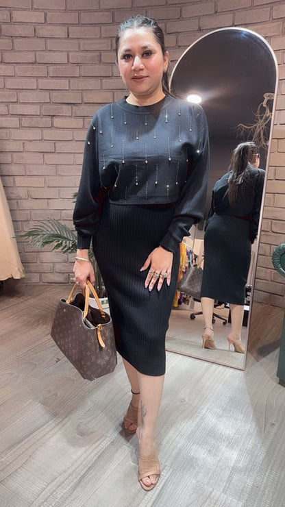 Frosty Black crop Sweater Dress