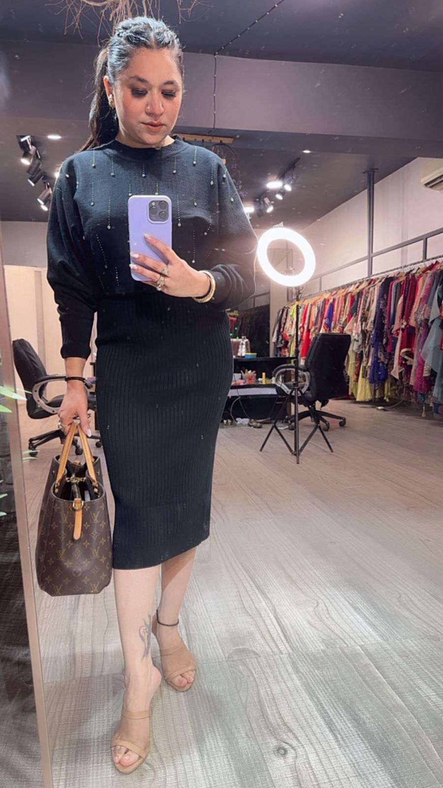 Frosty Black crop Sweater Dress