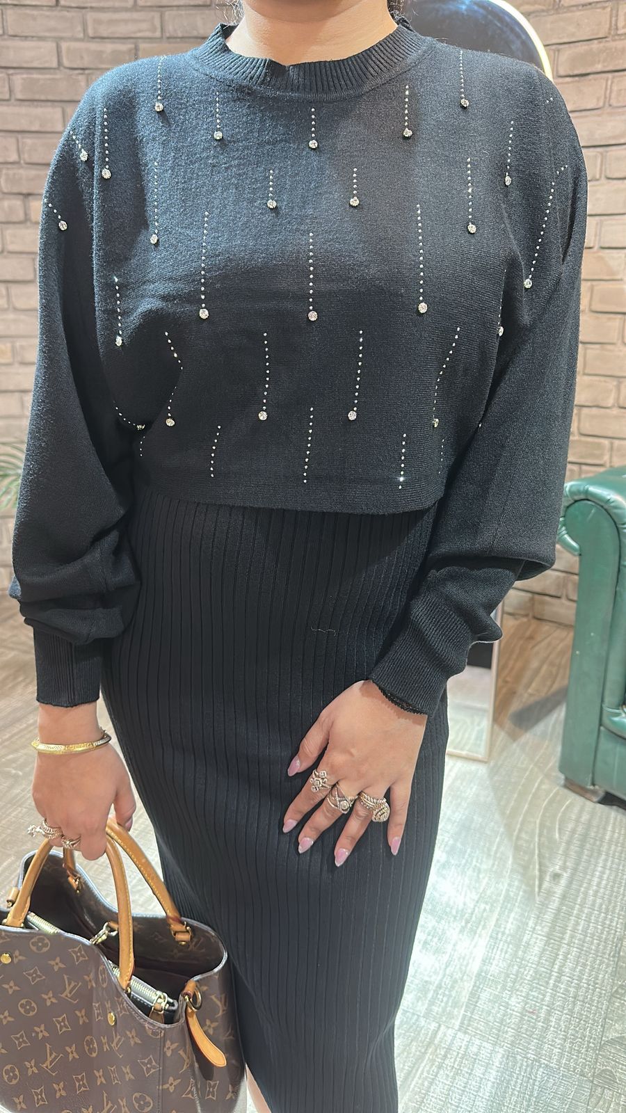 Frosty Black crop Sweater Dress