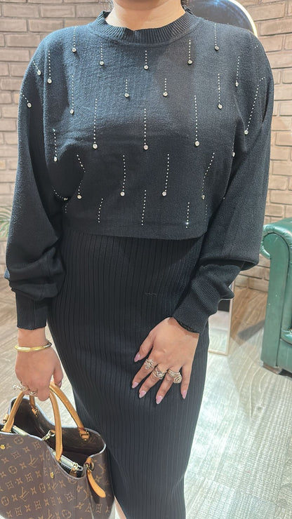 Frosty Black crop Sweater Dress