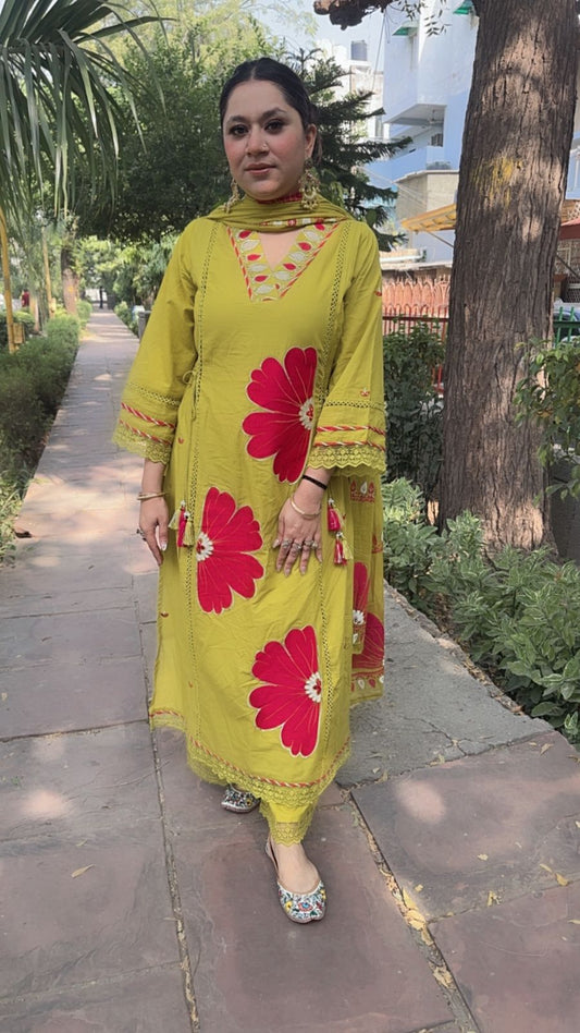Rasgulla lime Cotton suit