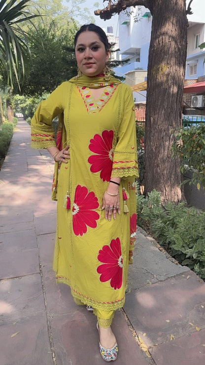 Rasgulla lime Cotton suit