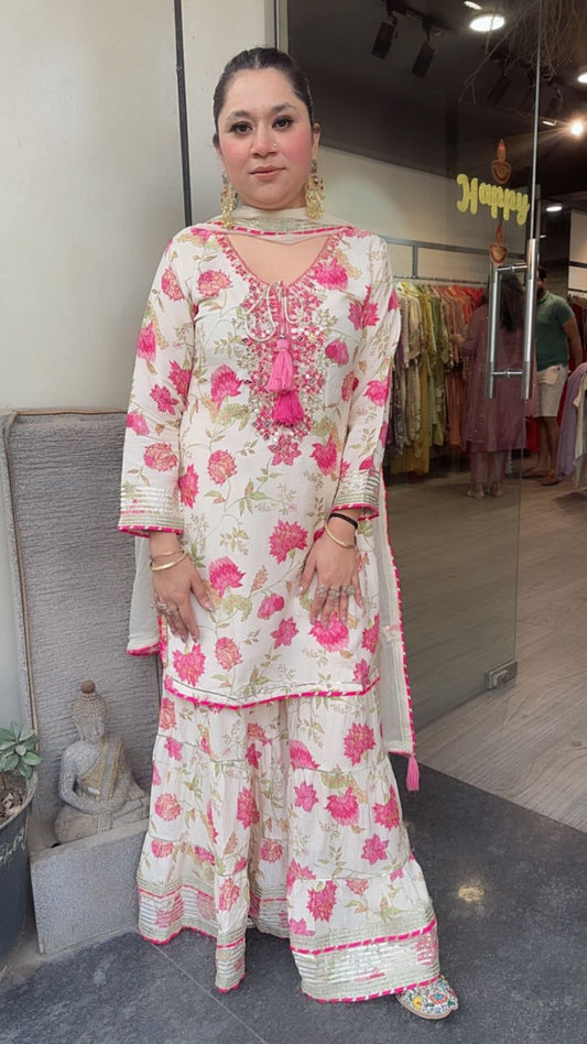 Mukabar offwhite Digital Print Sharara Suit