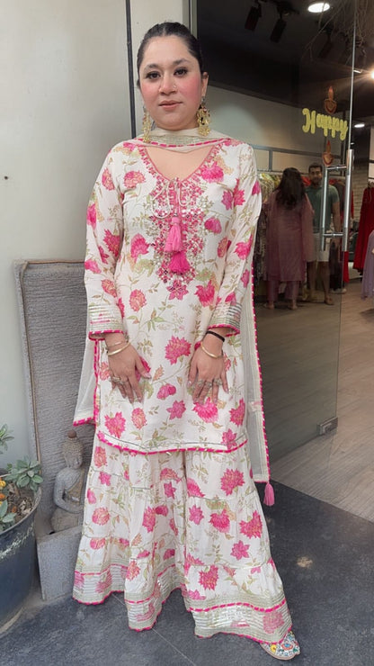 Mukabar offwhite Digital Print Sharara Suit