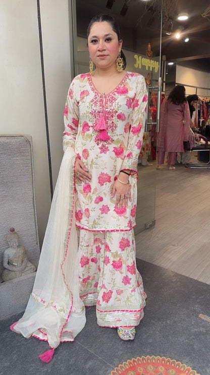 Mukabar offwhite Digital Print Sharara Suit