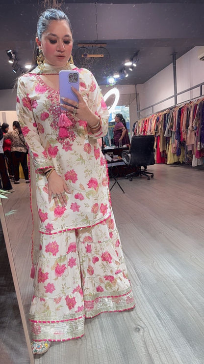 Mukabar offwhite Digital Print Sharara Suit