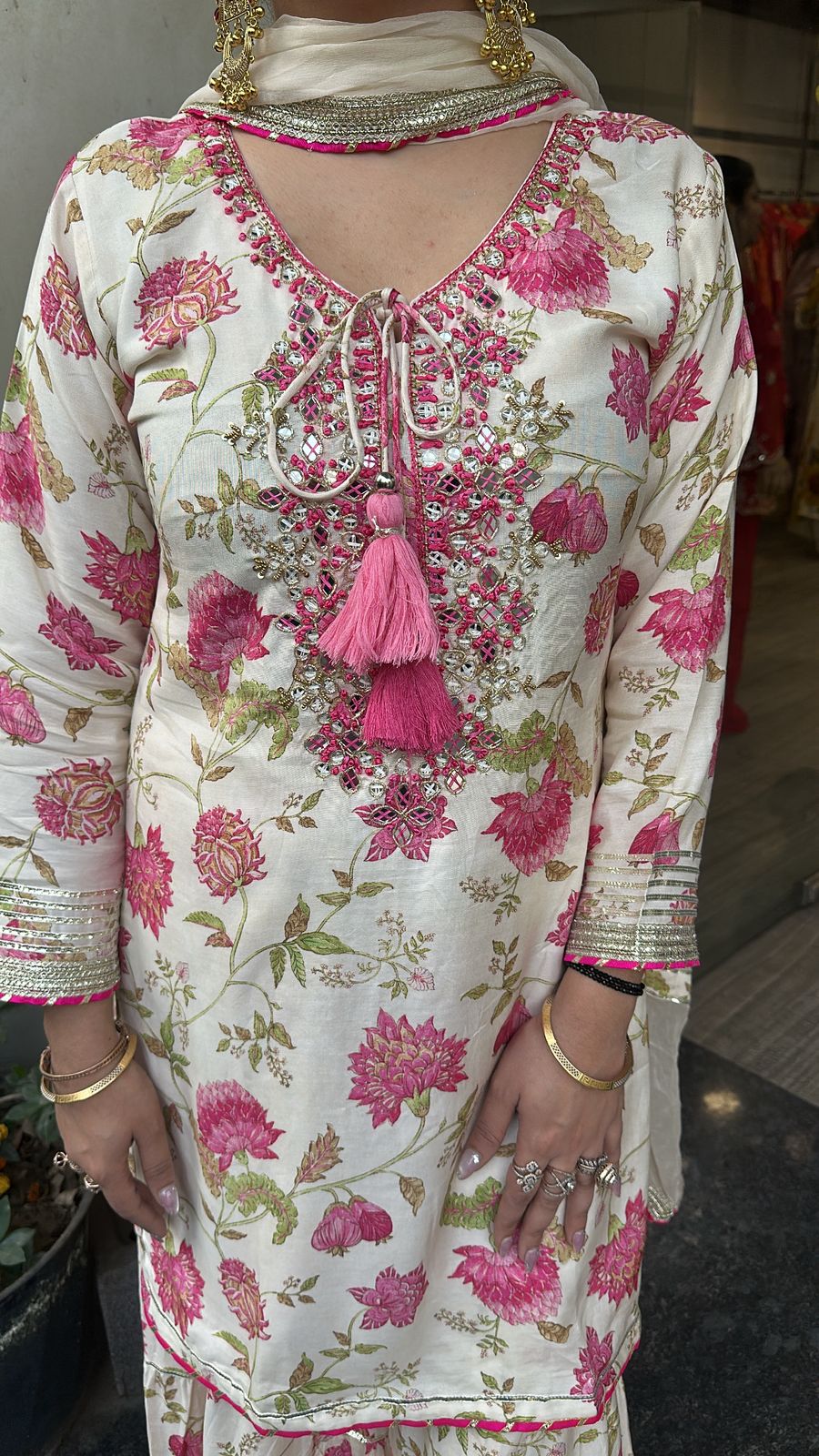 Mukabar offwhite Digital Print Sharara Suit