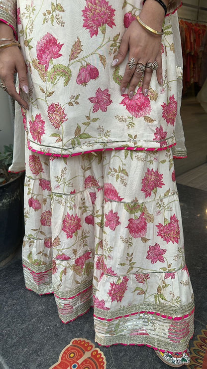 Mukabar offwhite Digital Print Sharara Suit