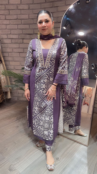 Kashish Lavander Designer Cotton suit
