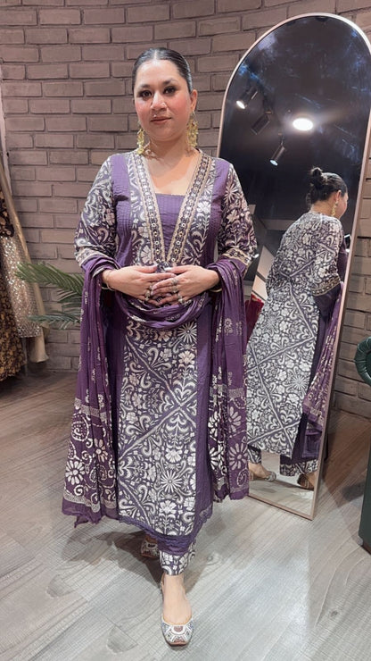 Kashish Lavander Designer Cotton suit